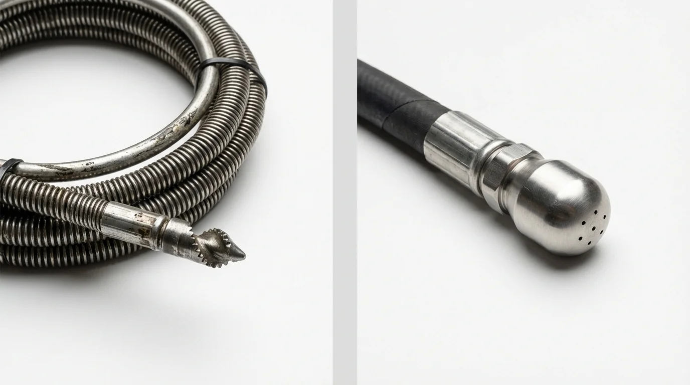 Drain snake cable and hydro jetting nozzle used for drain cleaning in Southfield, MI