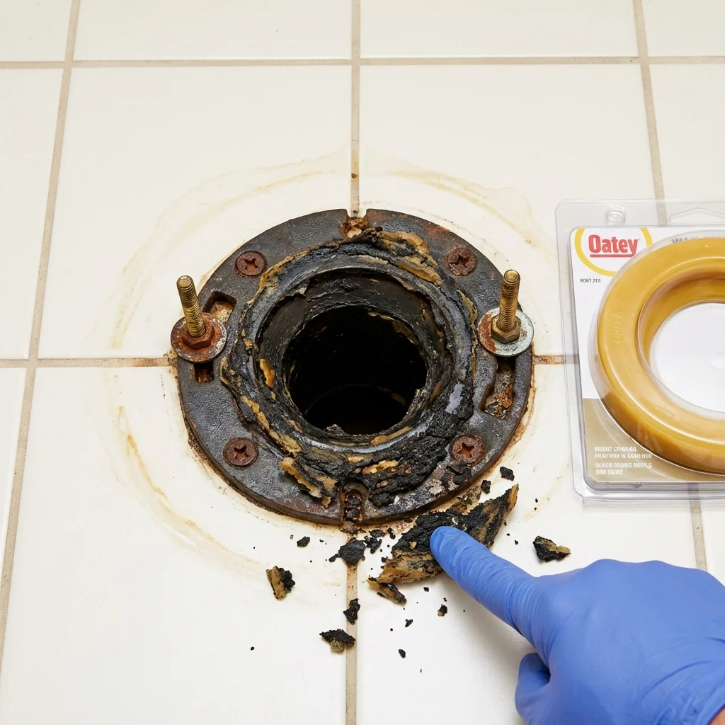 Failed wax ring showing water seepage at the base of a toilet in a Southfield, MI home
